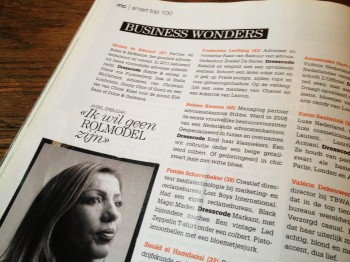 De MarieClaire gaf me een plek ik de top 10 Businesswonders (maart 2012) .